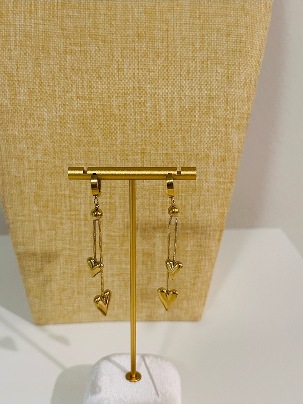 Fashion Jewelry Gold Double Heart Drop Earrings